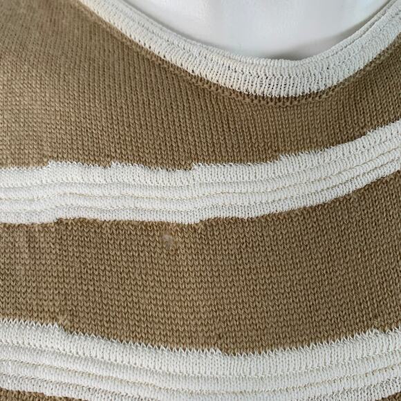 Size S Beige White Merino Wool Blend Textured Stripe Sleeveless Casual Top - Picture 6 of 10
